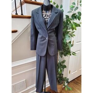 Kasper Women Black Polyester Single Breasted Blazer & Pant 2 Pc's Suit Size 10P